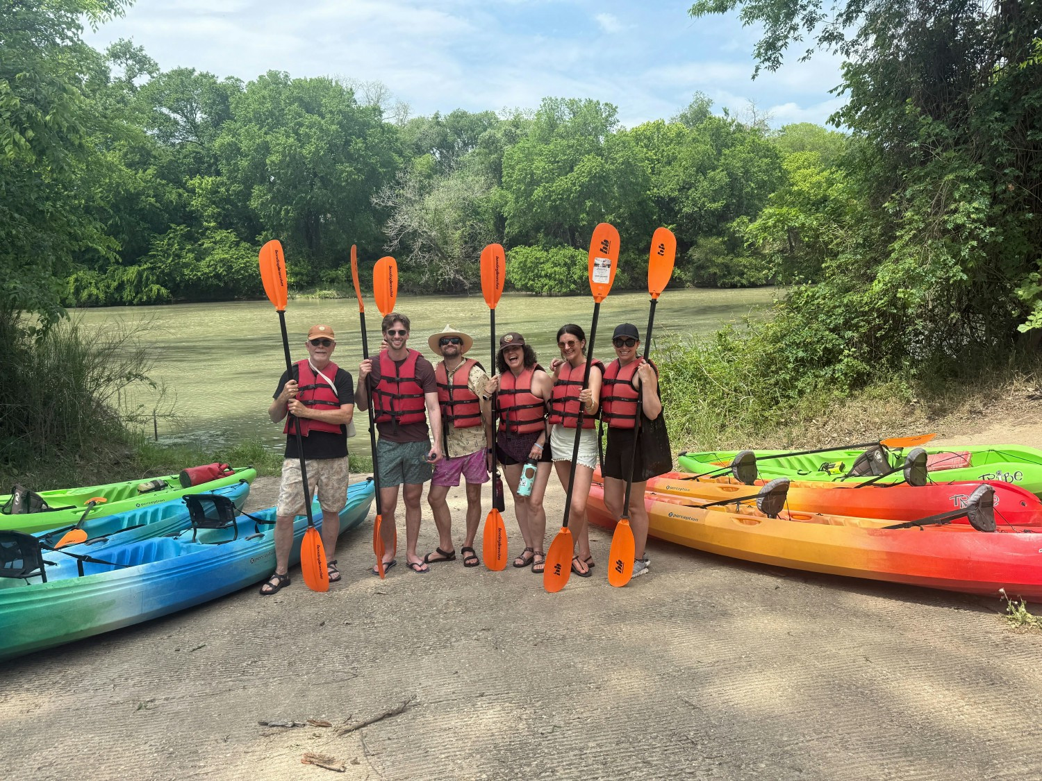 The team enjoying a peaceful paddle down the Colorado River - the perfect blend of nature, connection, and calm.