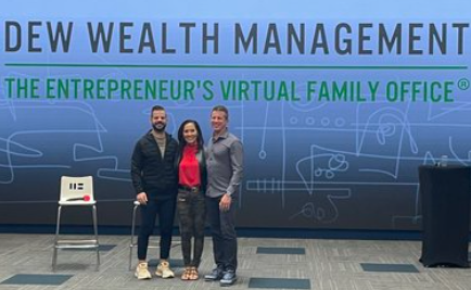 Our founders, Jim and Mimi Dew, with a client who presented at a quarterly meeting.