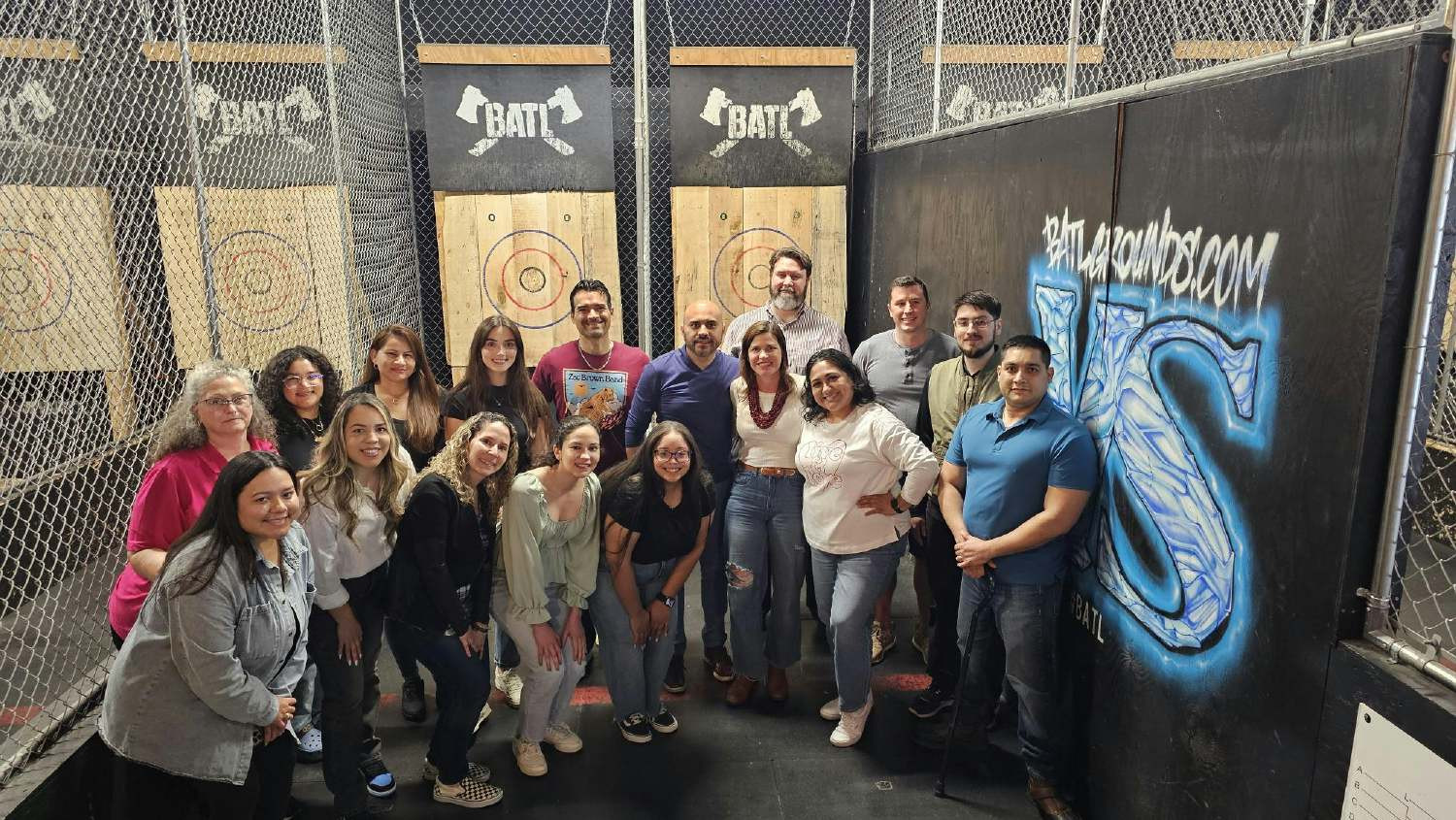 Our Houston team at BATL Grounds for an afternoon of competitive axe throwing!