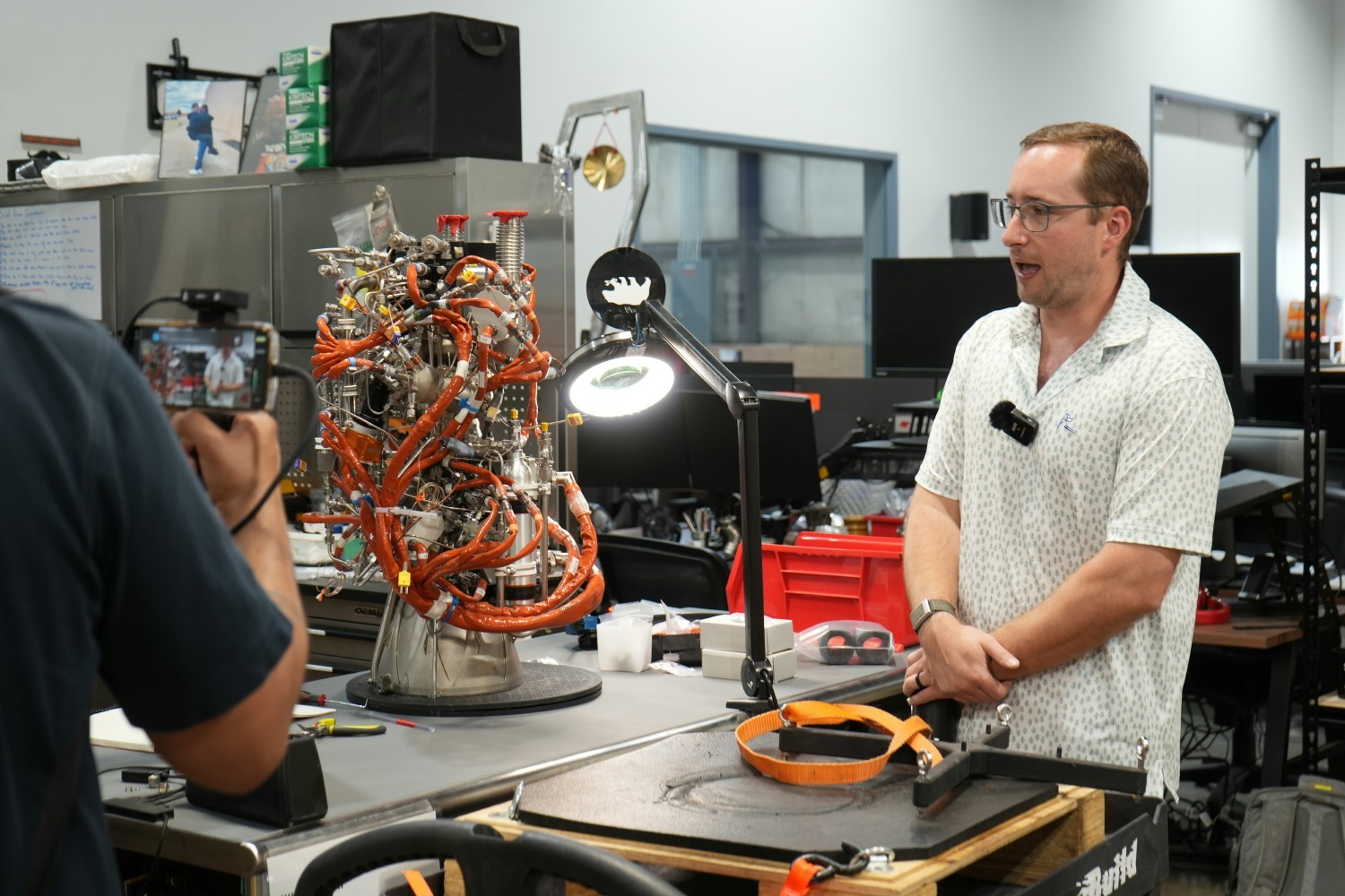CEO Joe Laurienti showing a Hadley engine.