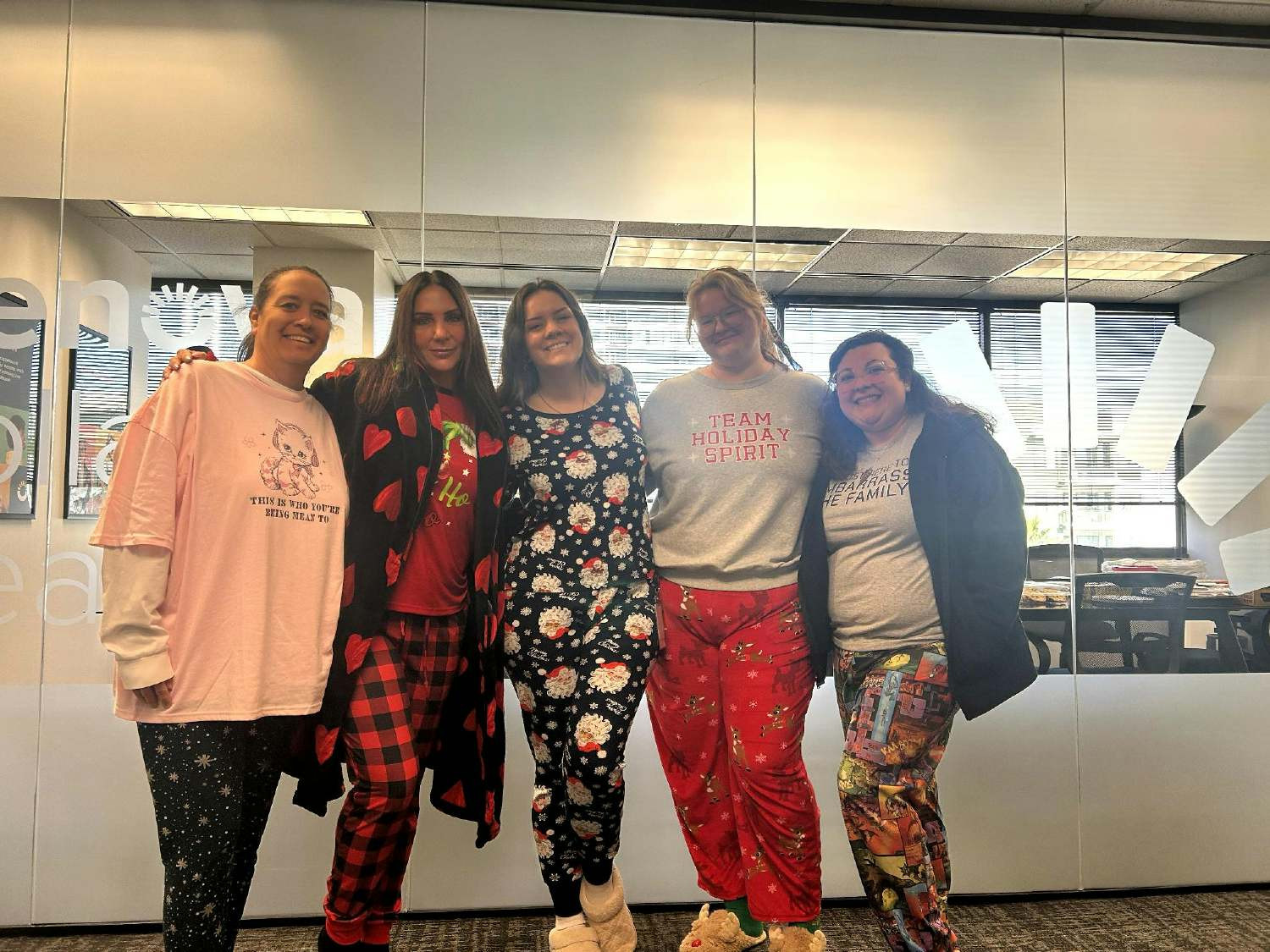 Denova's IT&S team showing off their festive PJs.