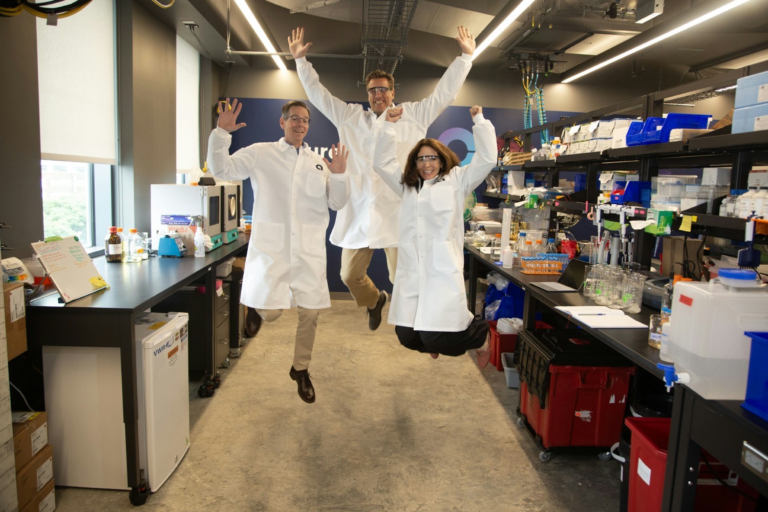 Our CEO, CTO and CCO jumping for joy at our success in removing PFAS from contaminated water sources!
