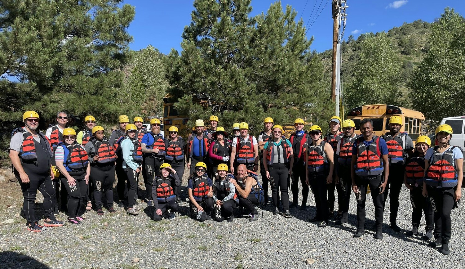 Employees during a rafting trip.