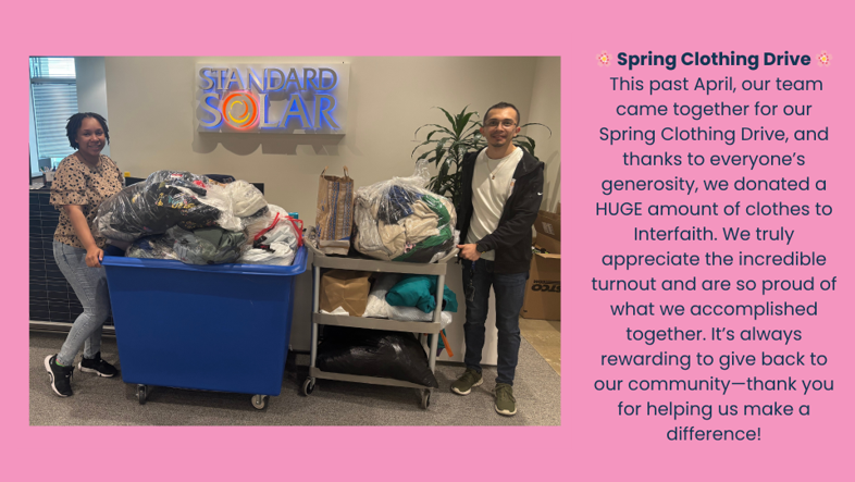 Standard Solar employees giving back with a spring clothing drive.