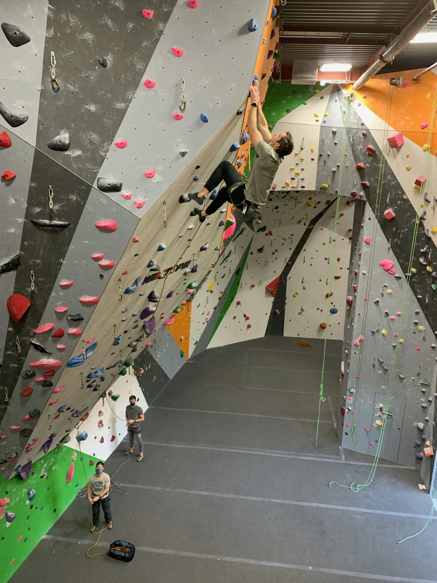 Erik Wright does the Monday company climb at The Pad Climbing gym in San Luis Obispo, which Precision also built. 