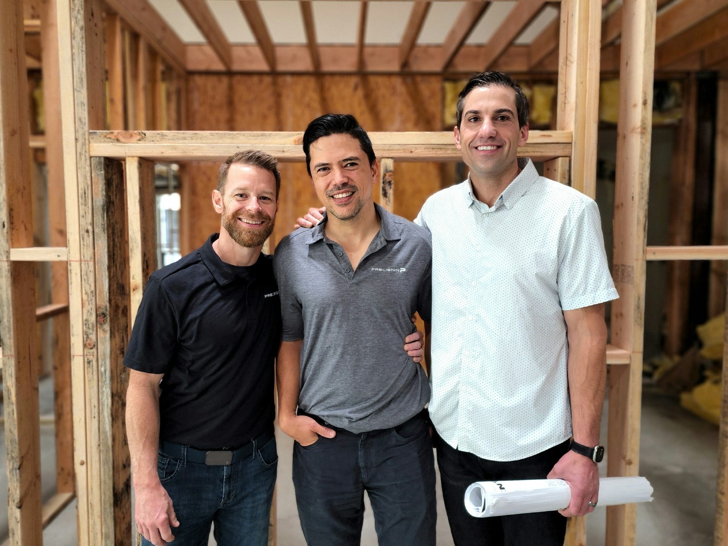 The founders of Precision Construction Services, from left: Karl Vaillancourt, Jared Malapit, and Erik Wright. 