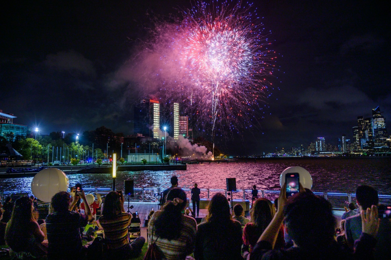 There is much to celebrate at Stevens. Here, the community enjoys fireworks over the Hudson River and campus.