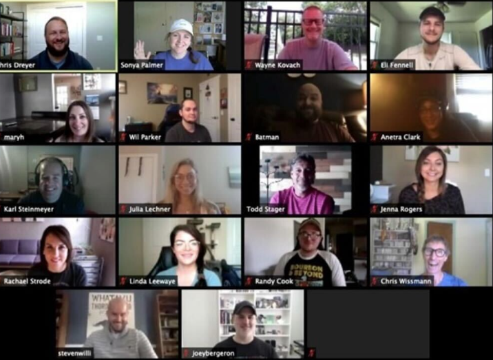 Some of our staff on an All Hands Call (our entire company works remotely across the US) 