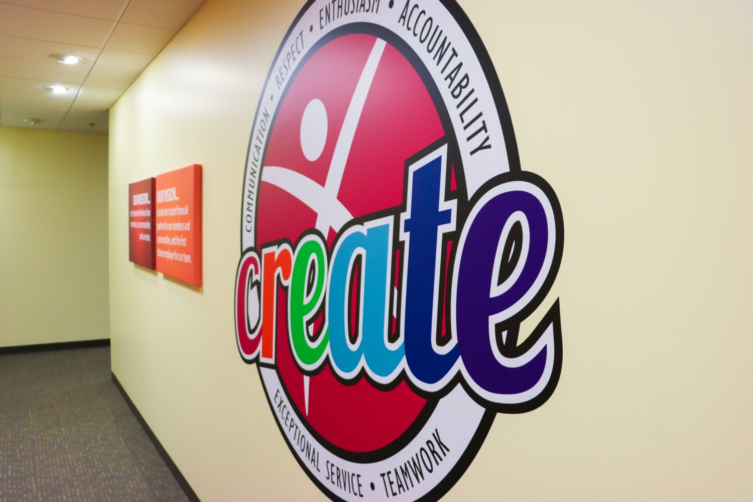 Our CREATE values: Communication, Respect, Enthusiasm, Accountability, Teamwork, and Exceptional Service.