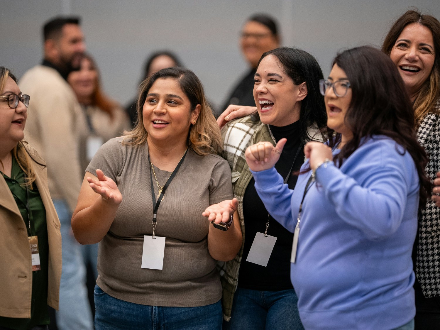 Team members having fun during a team building exercise.