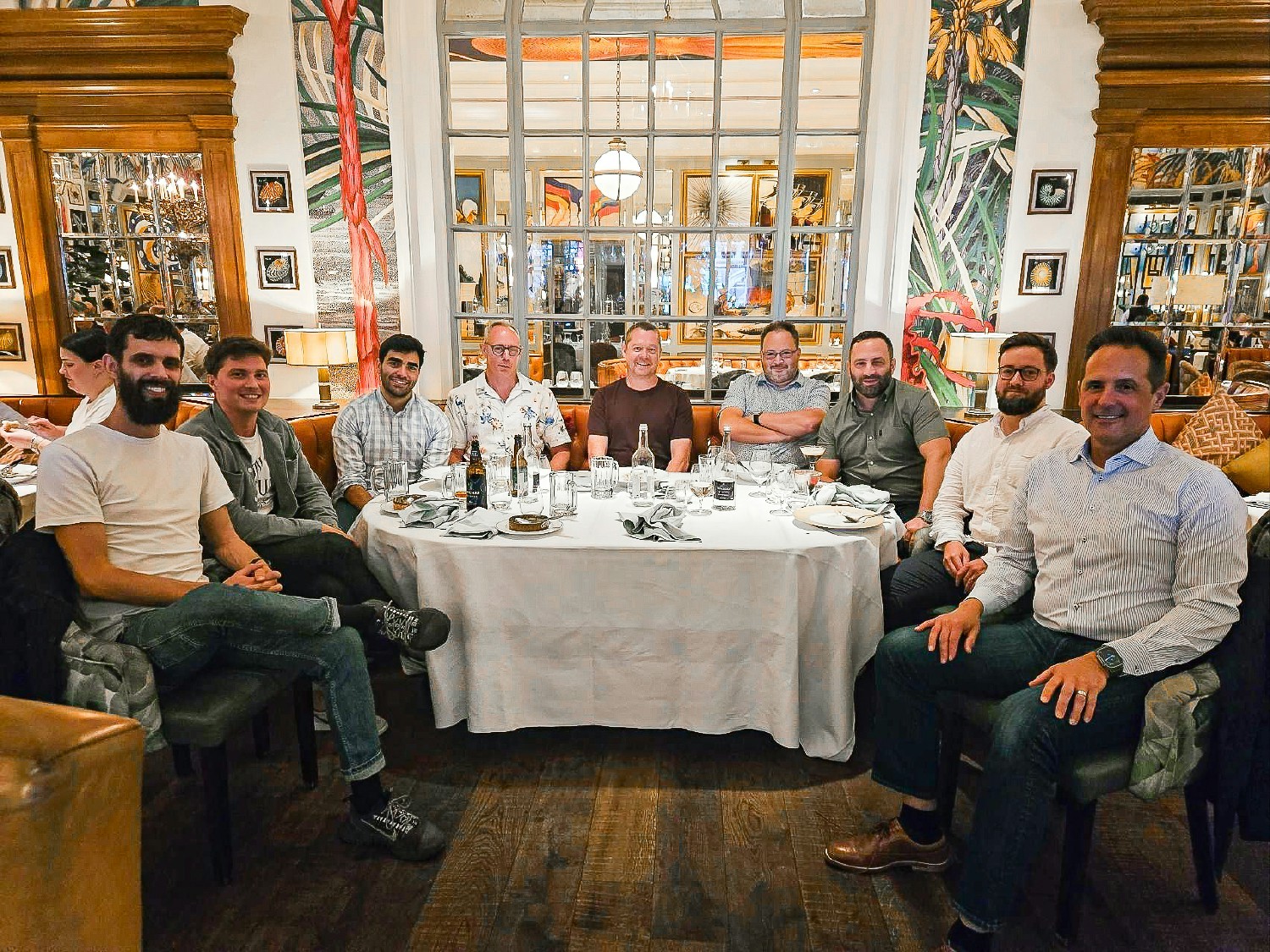 Our UK team members at a team dinner in Brighton, England.