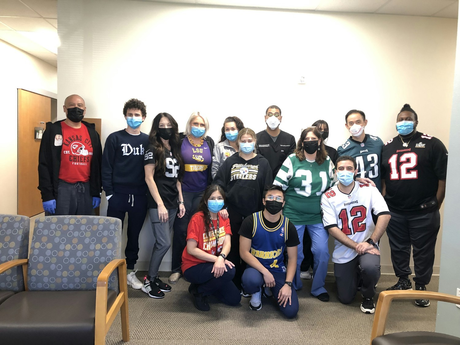Our team kicked off Super Bowl day with a potluck and sported their favorite team jerseys during sports day.