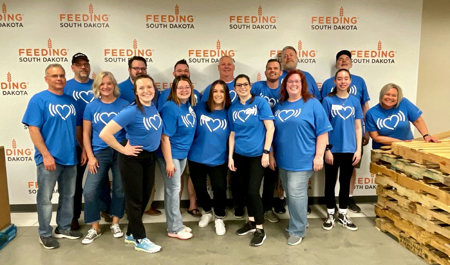 A team of 16 Bluepeakers pitched in to help feed those in need at Feeding South Dakota in Sioux Falls on April 12, 2023.