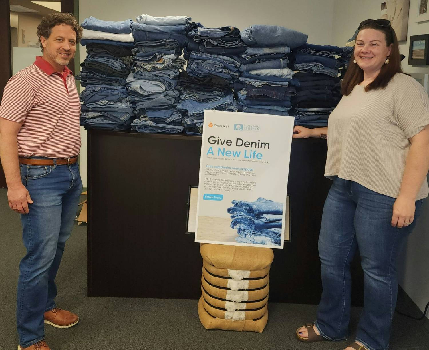Over 350 pairs of worn out denims donated by employees to be recycled as part of the BJGG campaign sponsored by our ERG.