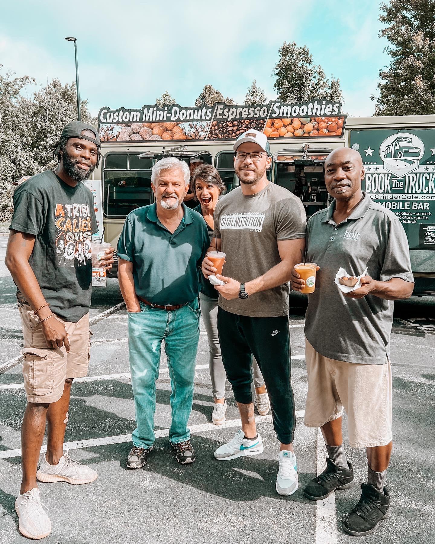 Enjoying a smoothie truck at the office.