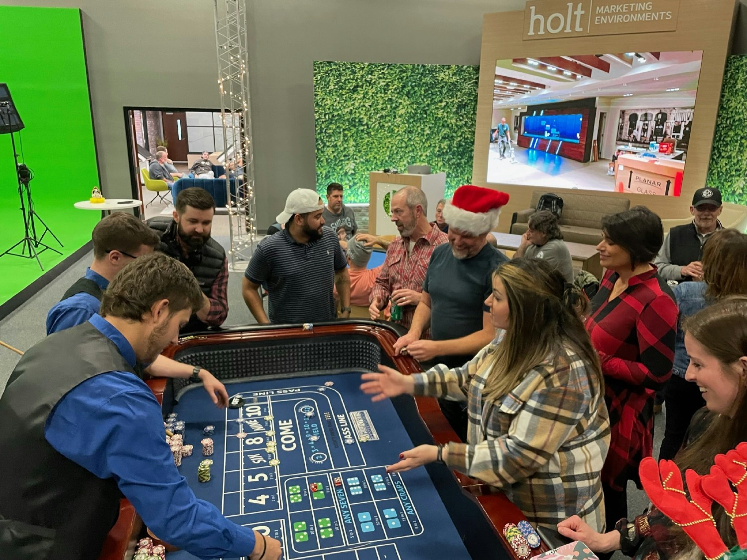 A scene from our most recent Christmas party, Casino Party in our showroom!