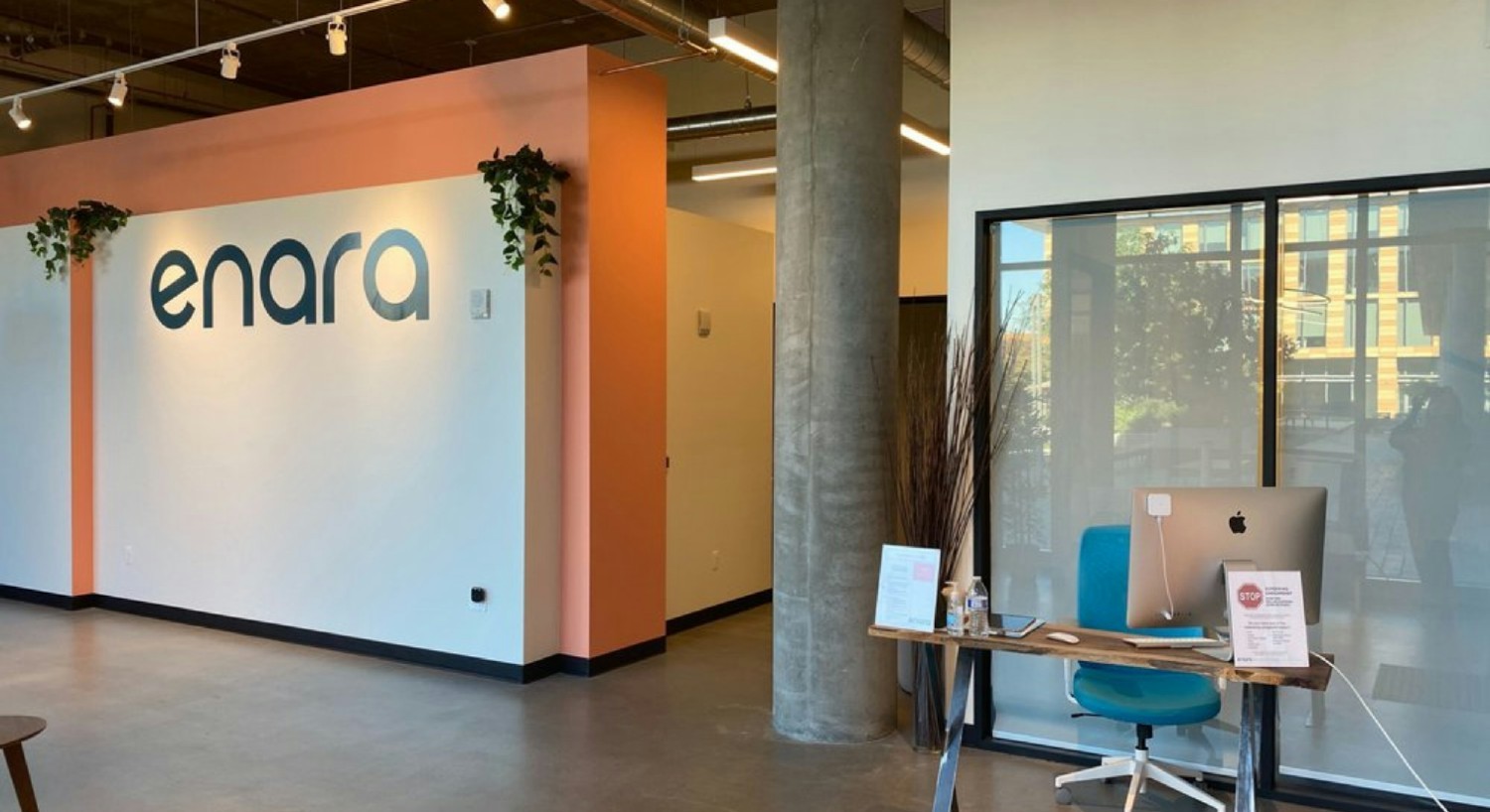 Lobby and front desk of Enara where visitors and patients sign in.