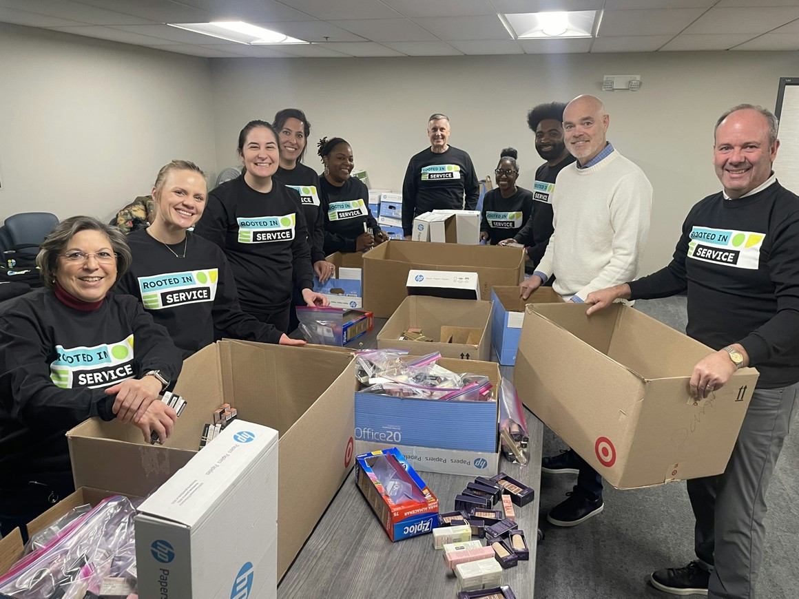 CEO, Jim Stutelberg and employees packed toiletries for 300+ households at the Schaumburg Food Pantry.