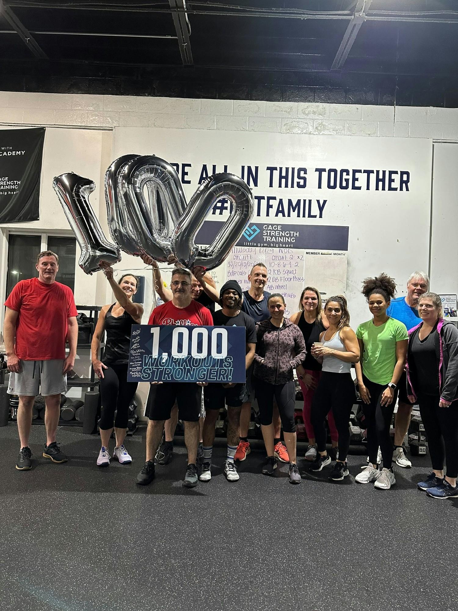 We celebrate every milestone for our members- this is our celebrate for 1,000 workouts completed! 