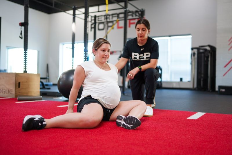 Patient receiving physical therapy services during pregnancy. 