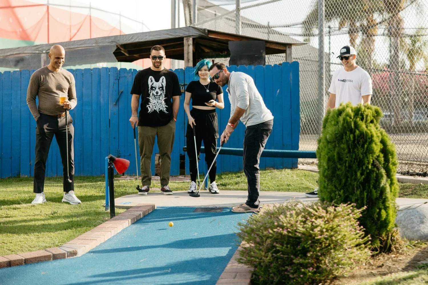 Employees enjoying a fun day at Boomers in Irvine, CA
