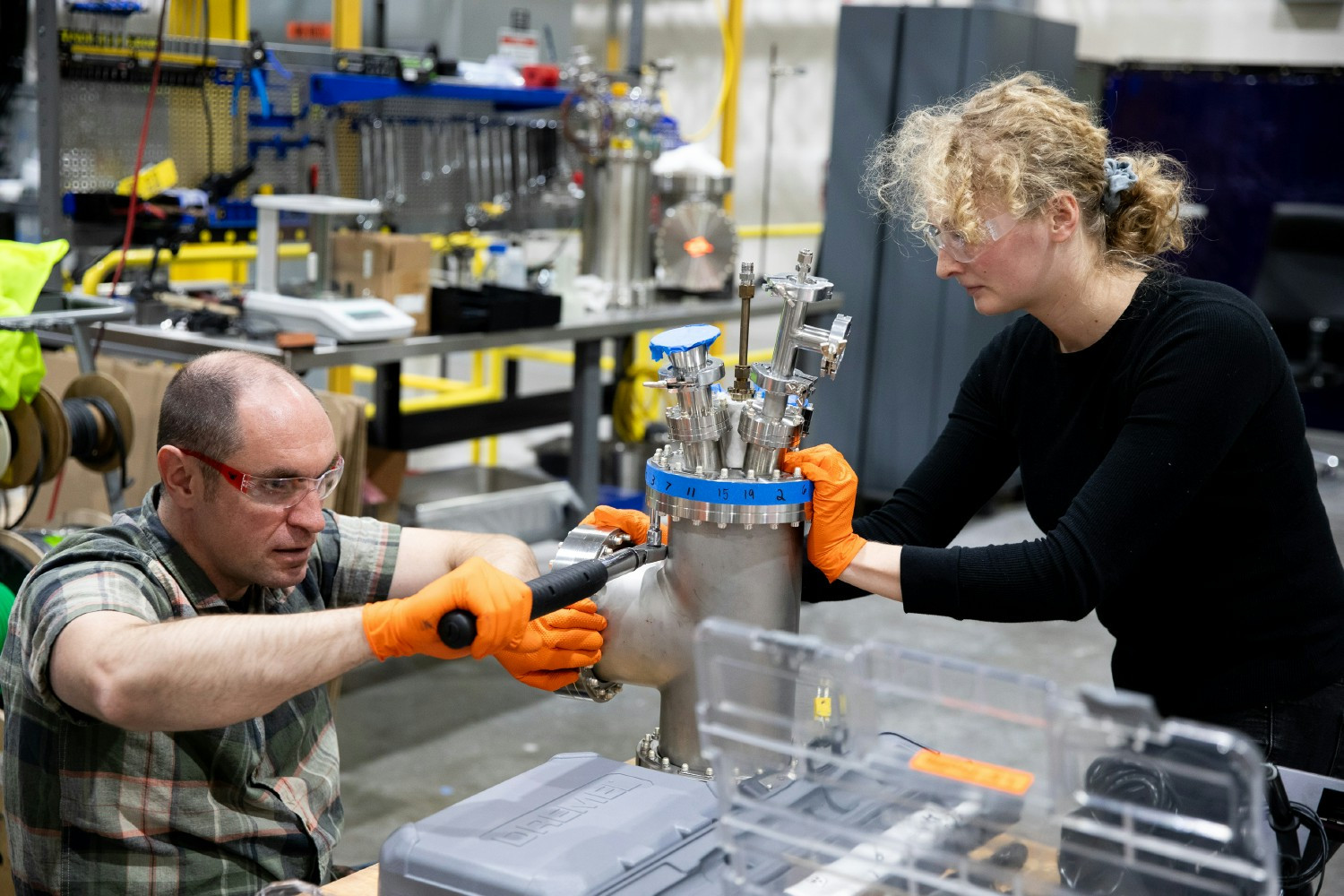 Engineering team members in one of Zap Energy's labs