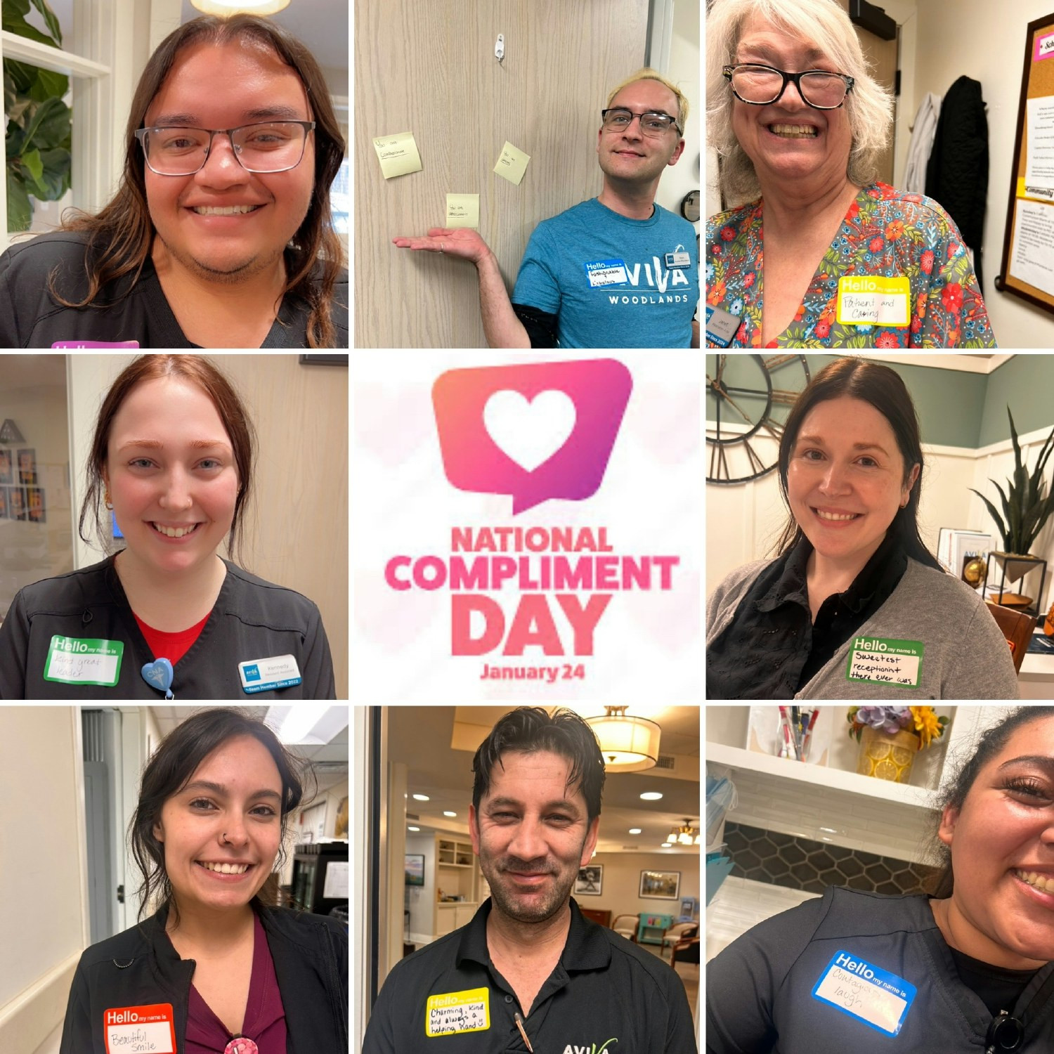 AVIVA Woodlands team members celebrate National Compliment Day by uplifting each other with kind words and praise!