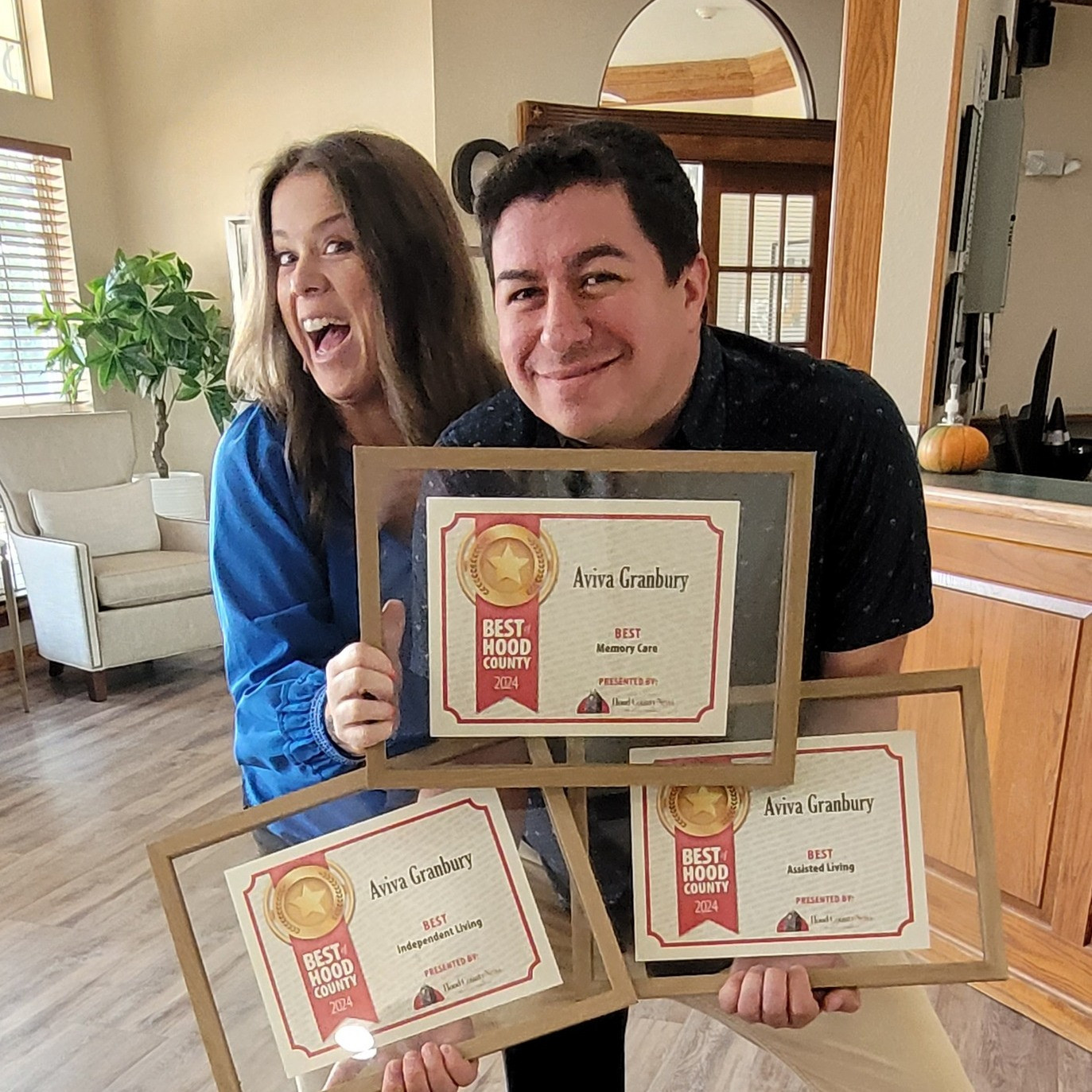 AVIVA Granbury wins Best of Hood County 2024 in all three categories, celebrating excellence in senior care!