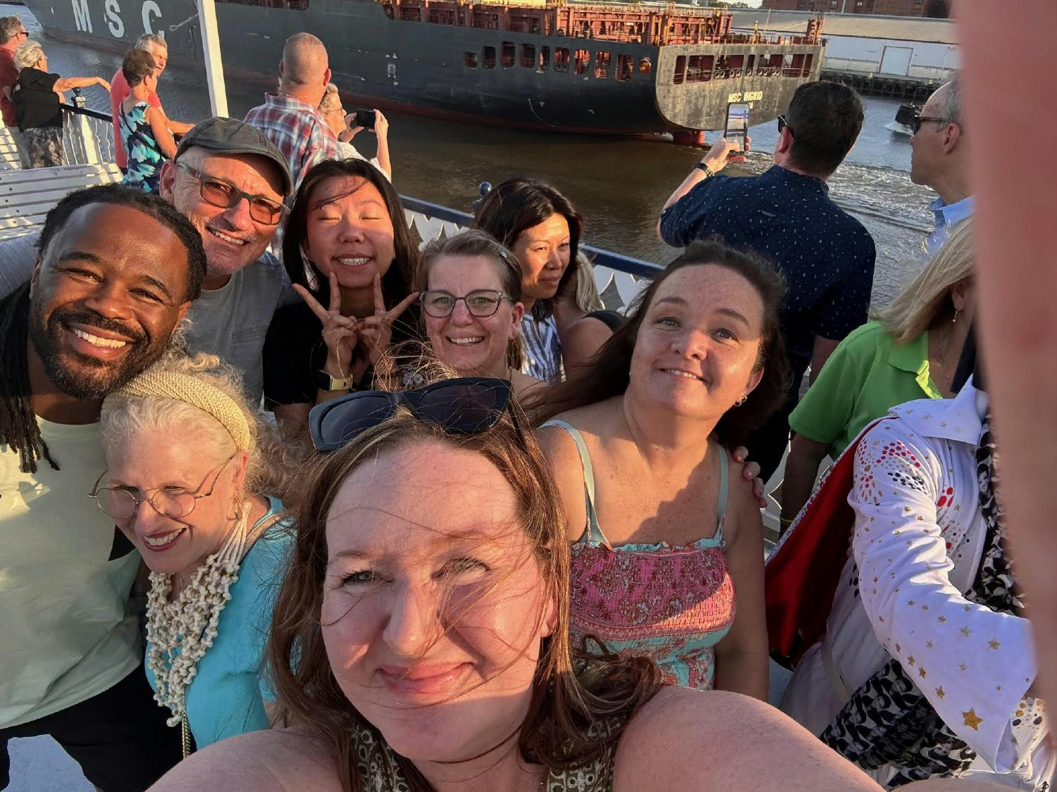 Relaxing together after meetings on team building on the water