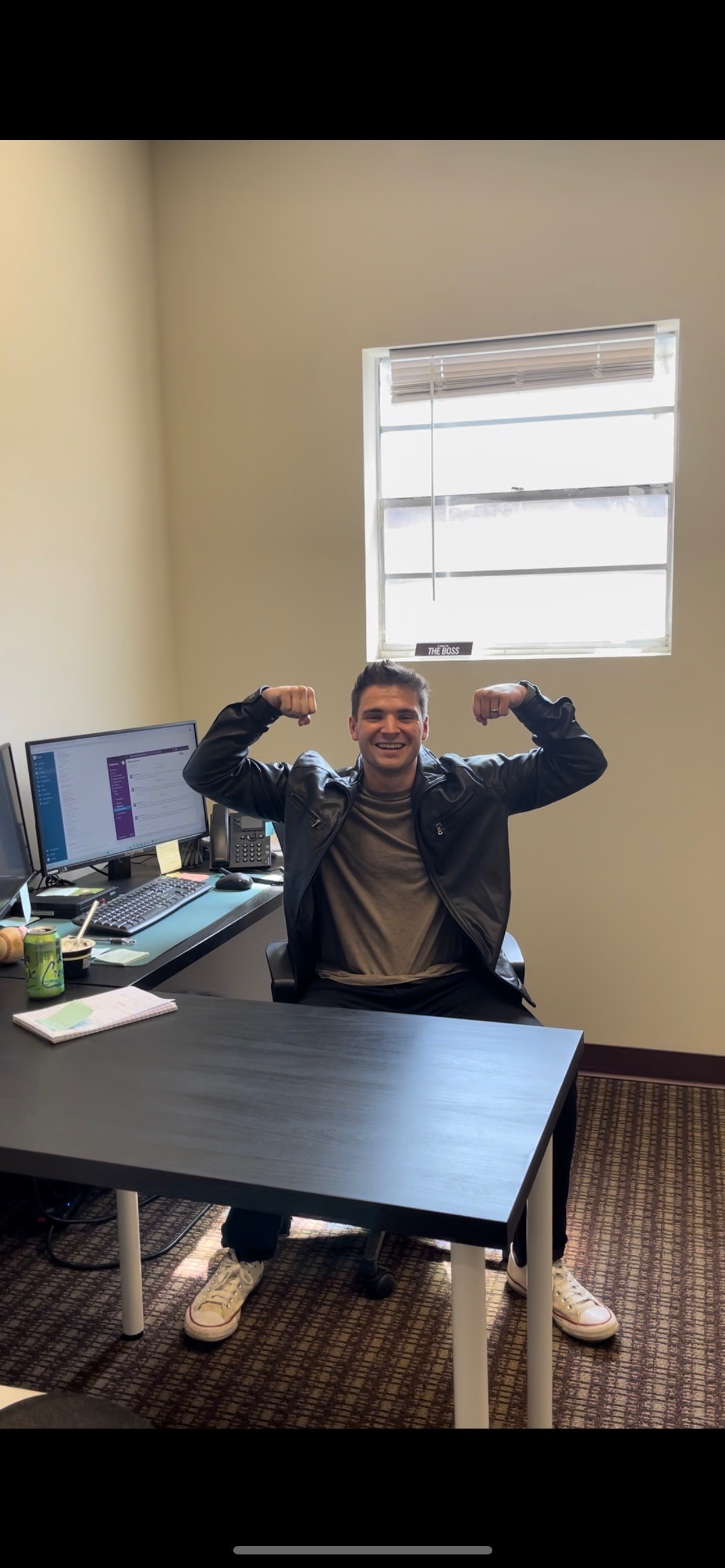 Chris, our leasing specialist, flexing after he processed a new application in record time!