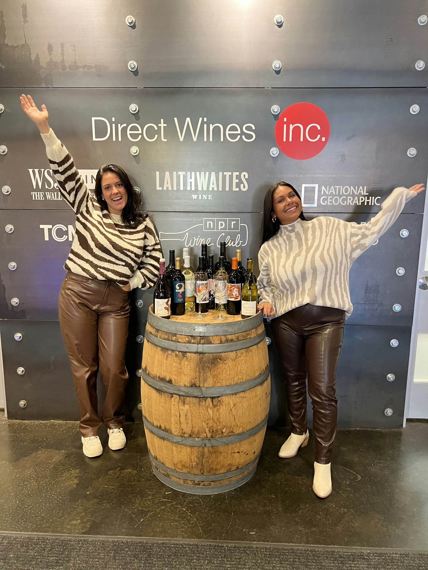 An accidental twinning day—discovered over a wine barrel at the entrance to our corporate office.