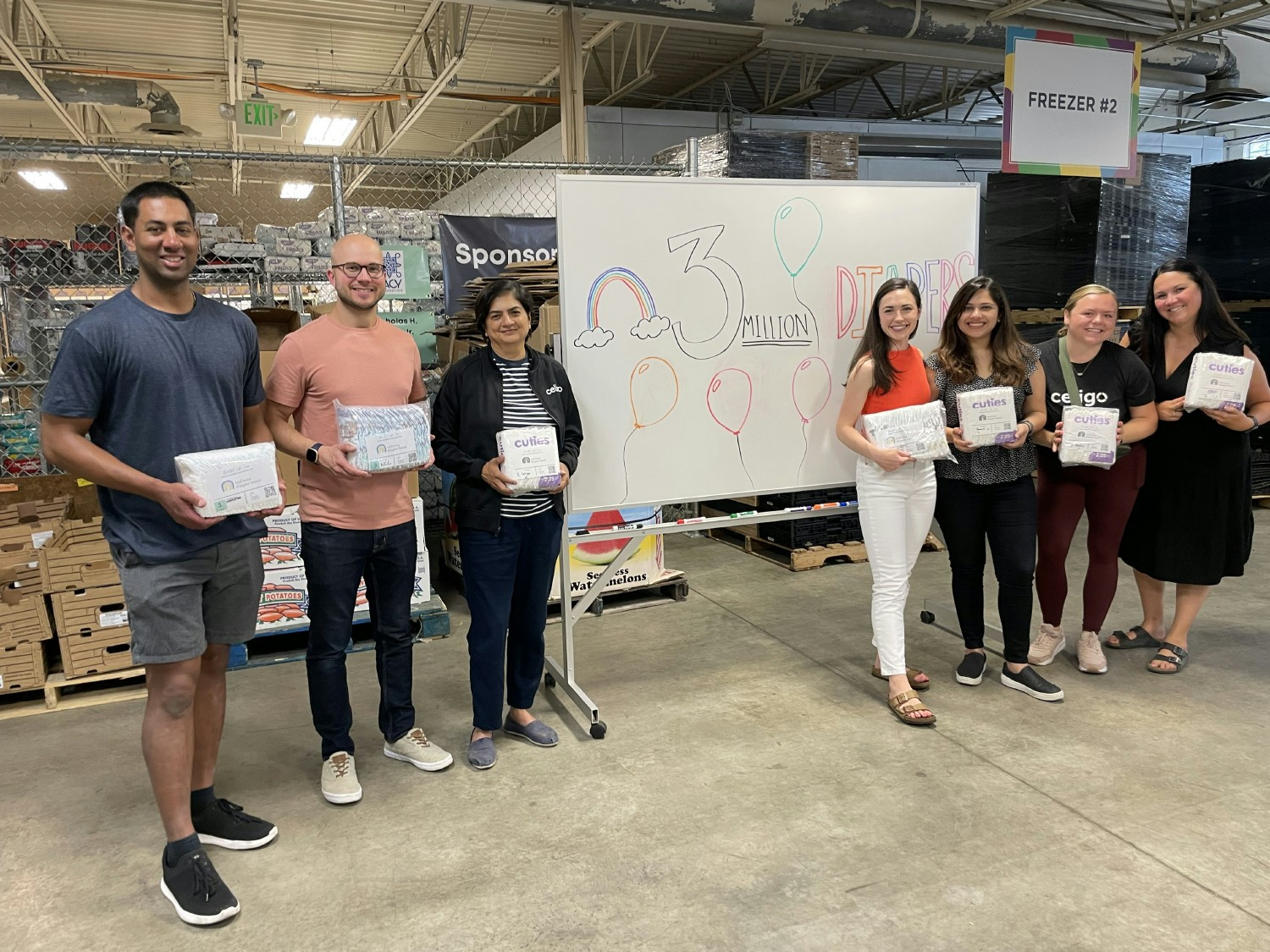 Our Celigo team volunteers at a local diaper bank to help distribute 3,000,000 diapers to underserved communities. 
