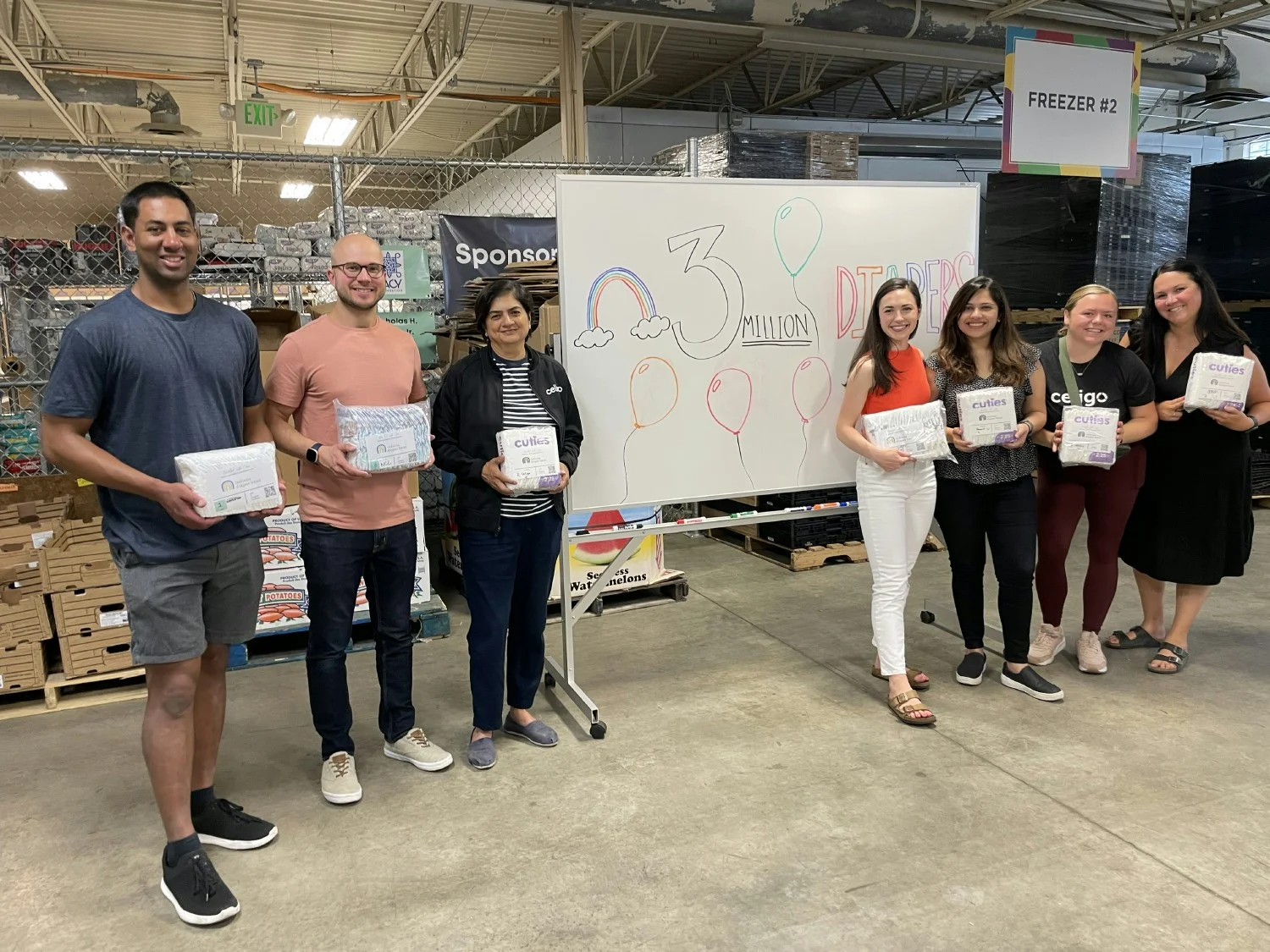 Our Celigo team volunteers at a local diaper bank to help distribute 3,000,000 diapers to underserved communities. 