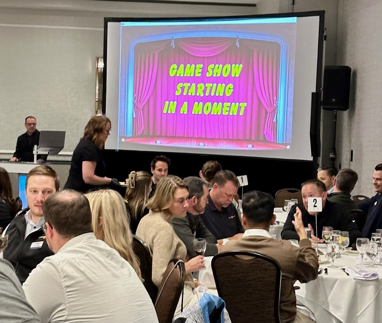 Our Winter Staff Session all-company dinner was followed by a game show night featuring trivia, music, and prizes.