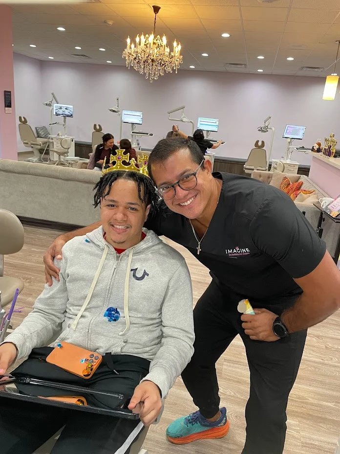 Patients at Imagine enjoy a celebration for their smile wins! Every patient finishing treatment gets a crown and gifts.