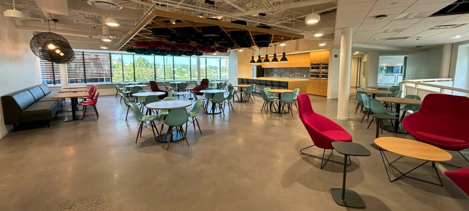Newly renovated cafe area at our Manassas site which includes a Grab and Go market for quick, healthy meals. 