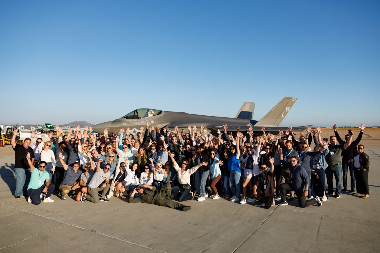 Employees visiting the Marine Corps Air Station Miramar in San Diego, CA, at annual sales meeting