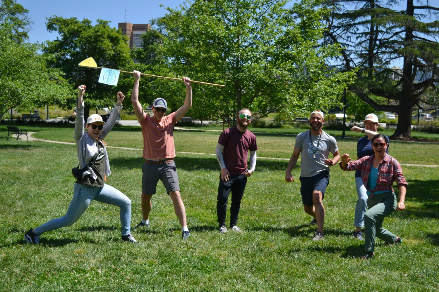 We love team-building! Here is one group celebrating their victory in a team-building competition. 