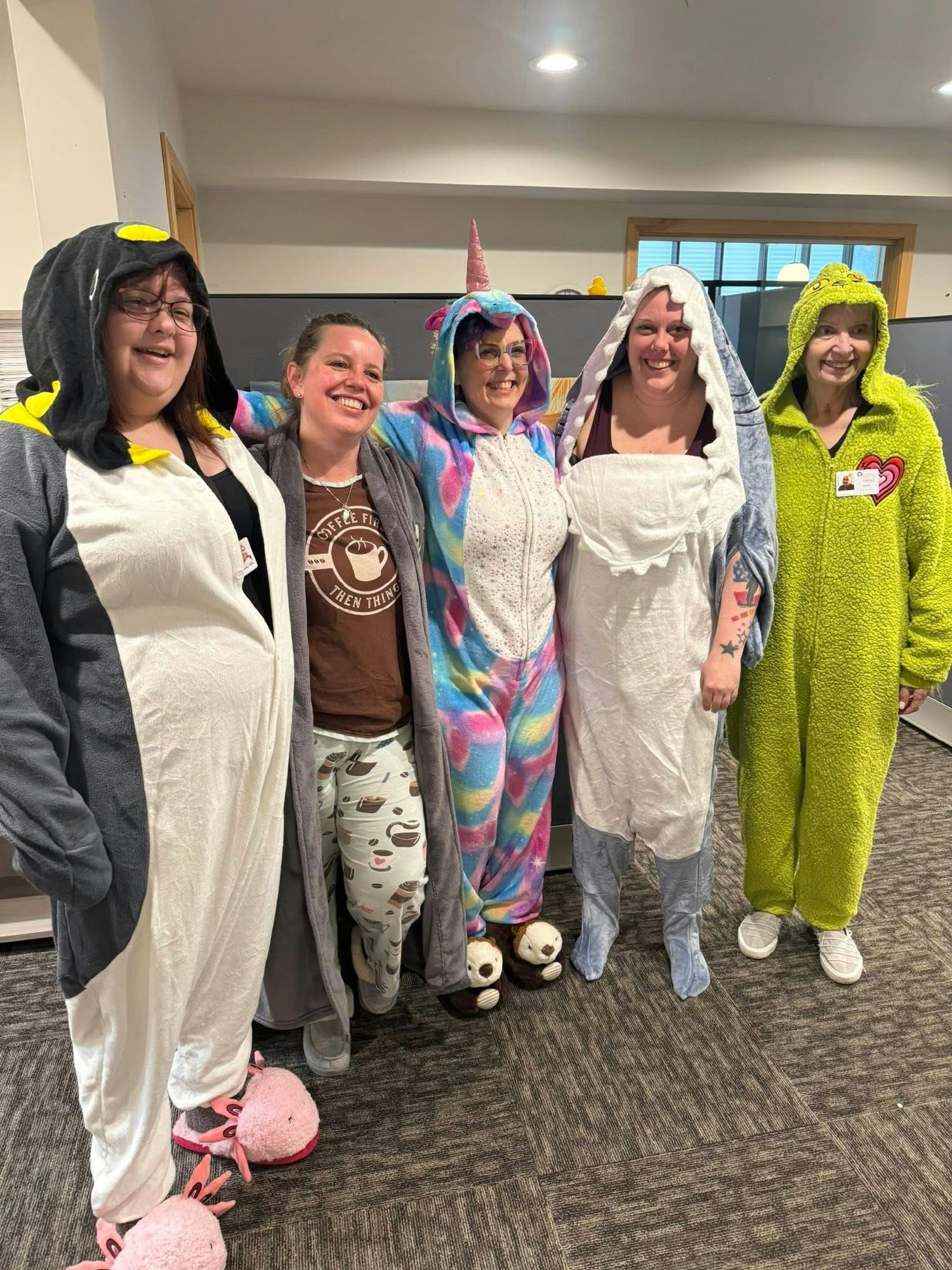 The office staff at Mount Vernon bringing pajama fun to casual Friday! 
