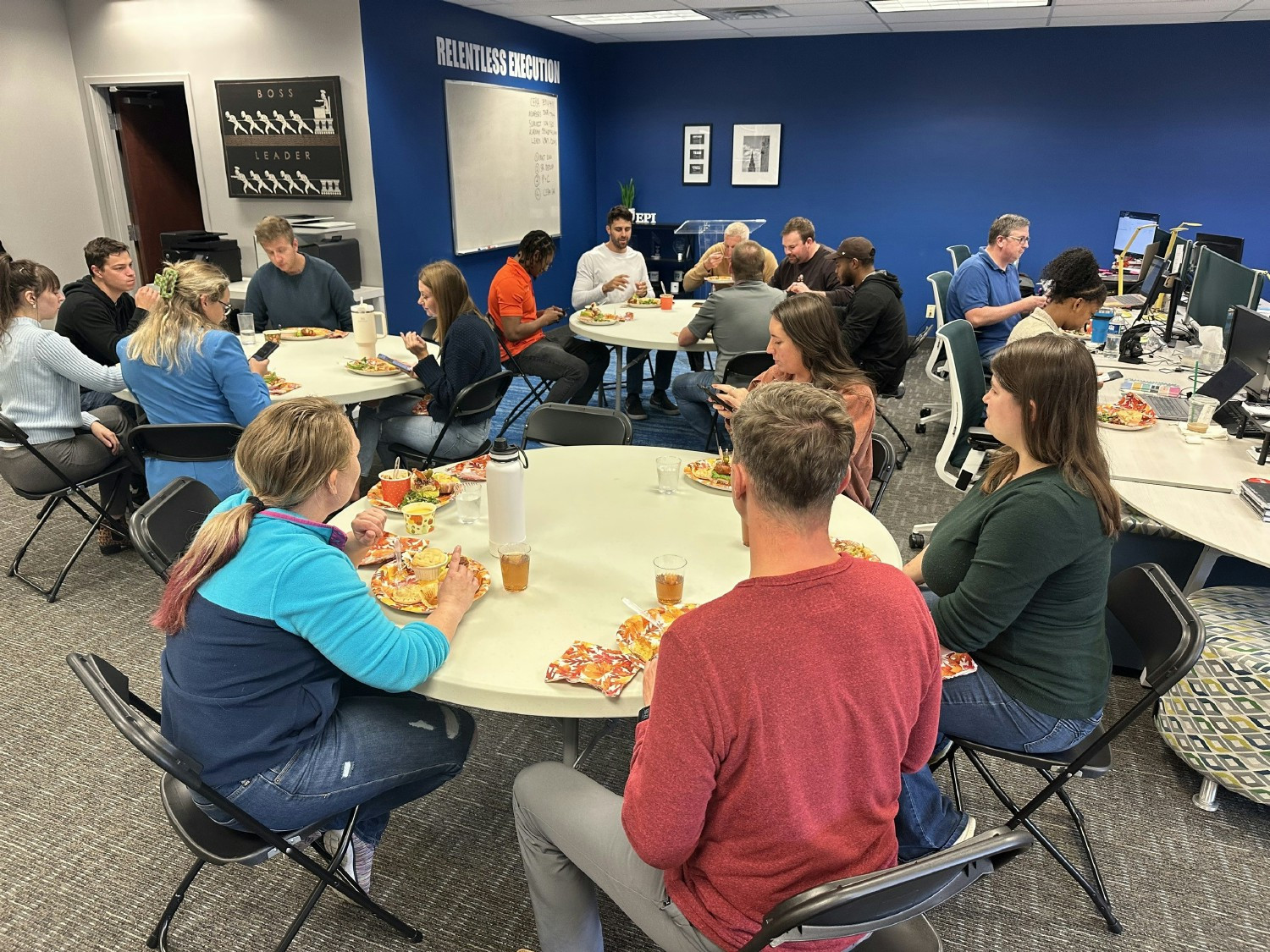 The EPI team enjoying an in-office lunch party!
