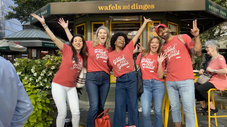 A team shot after Winning Hearts and Spreading the Love in Bryant Park NYC for a promotional Waffle Day event! 