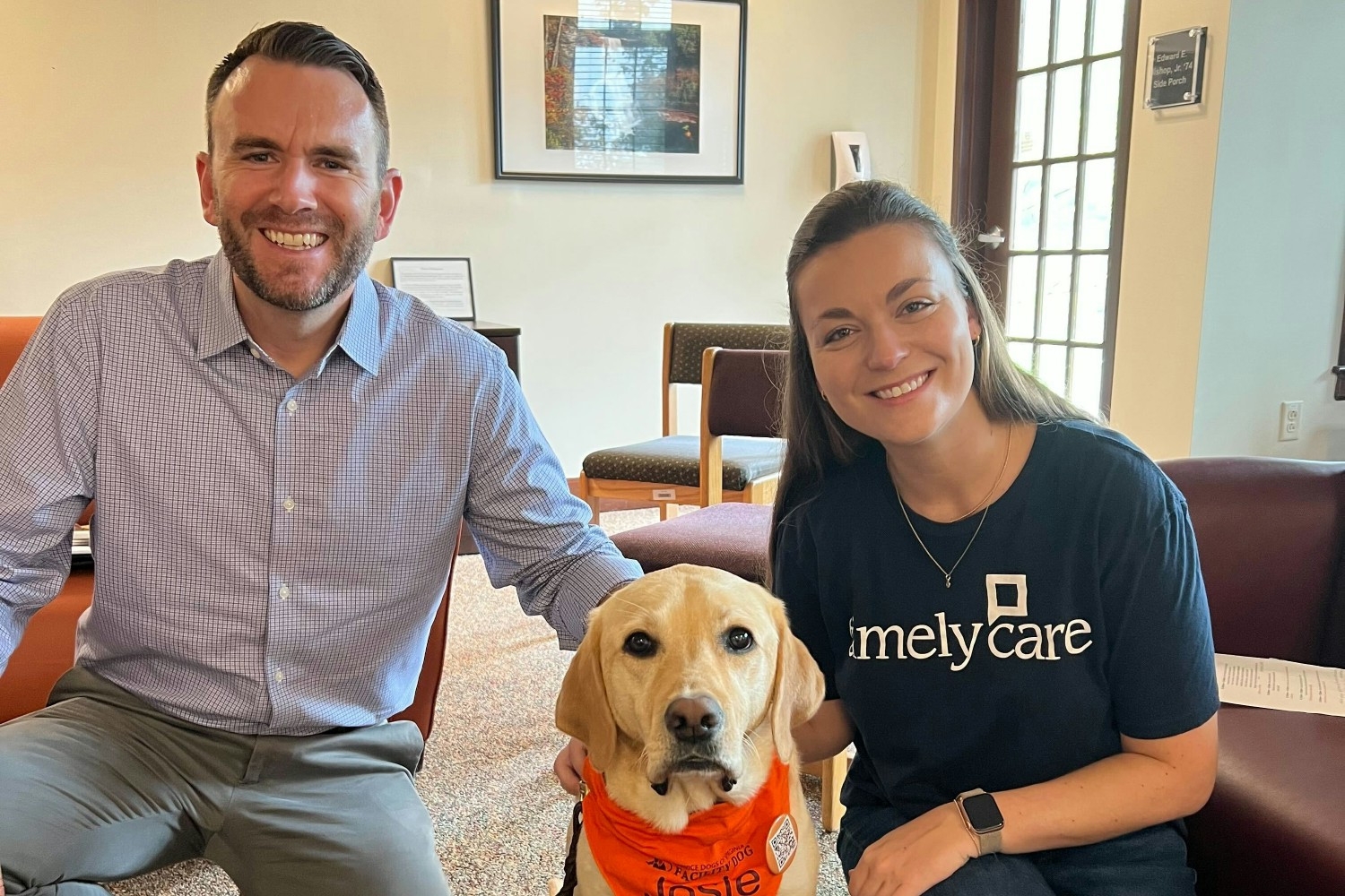 TimelyCare with a therapy dog.