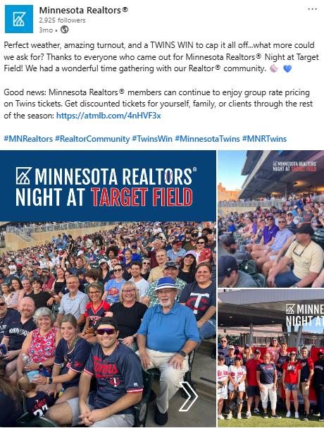 Realtor night at the Minnesota Twins game! A great way to team build and connect with our Members!