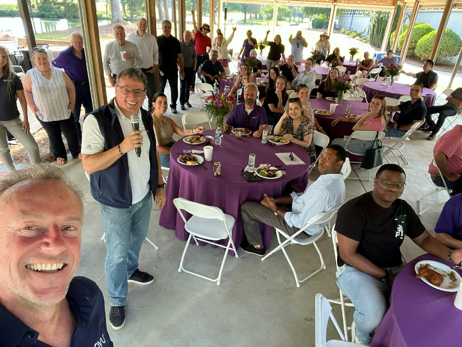 Employees at field day at our Clayton research center. Featured site tours followed by BBQ dinner with leaders.