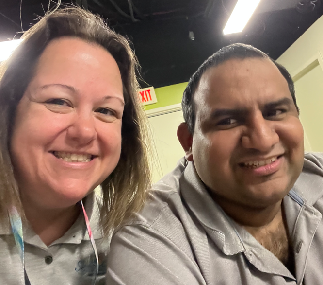 Director of Support Coordination, Melissa, visits a Skylands family member at his day habilitation program