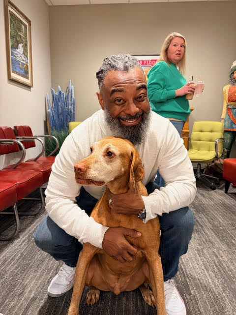Visiting an office with Copper the service dog