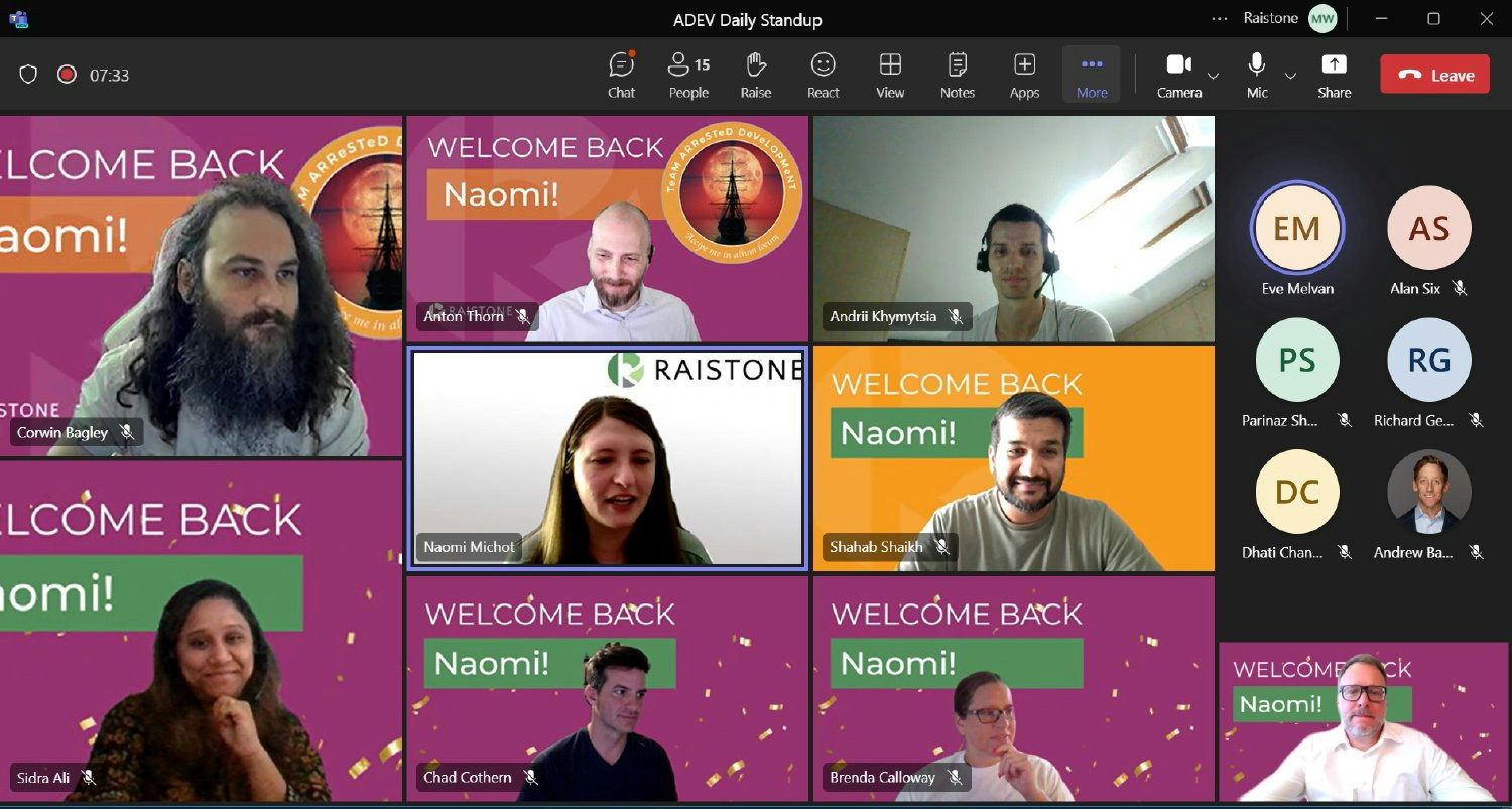 Raistone welcoming back a teammate from parental leave!