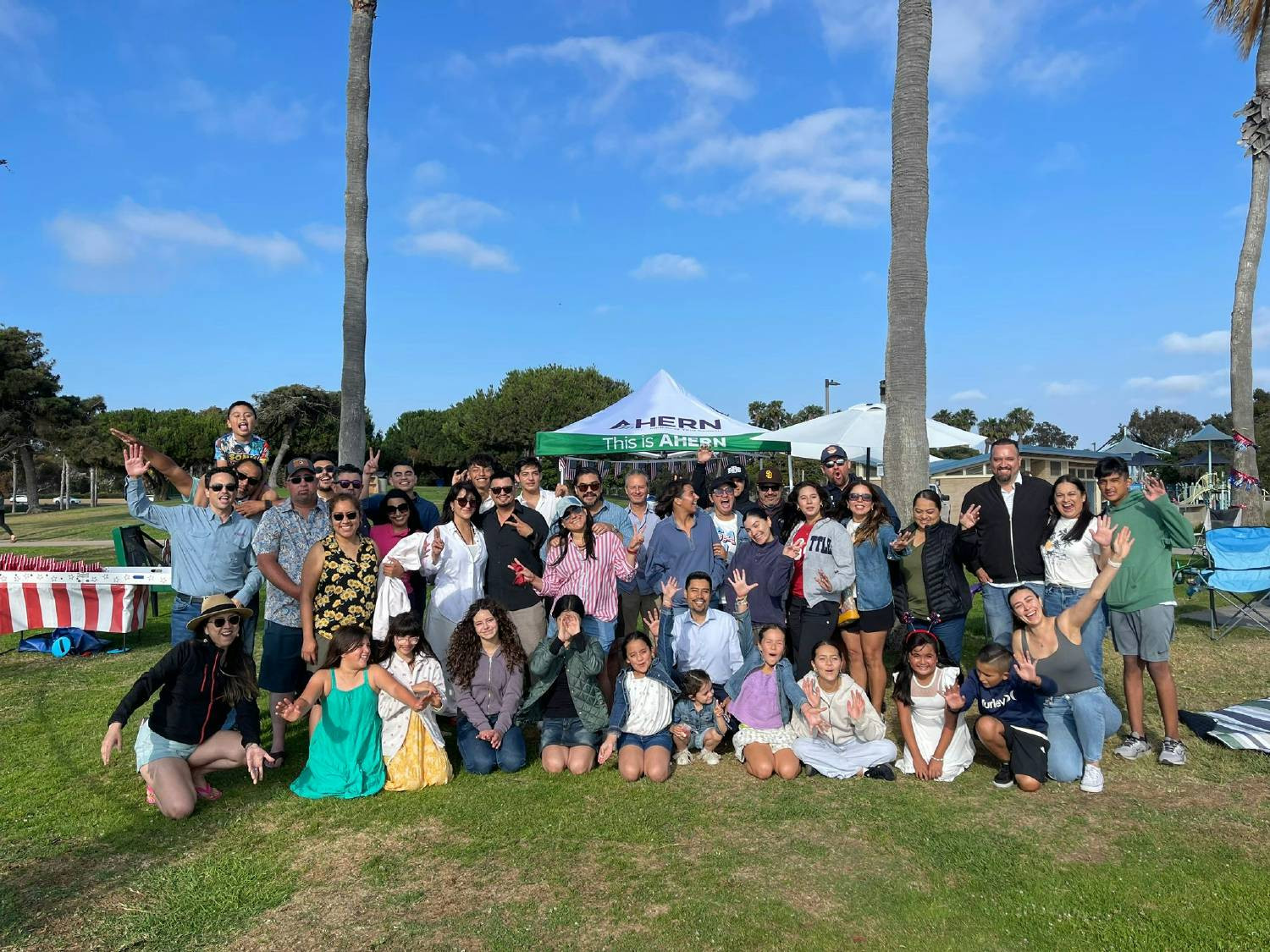 Ahern’s U.S. team and their families celebrate the Fourth of July together at the annual company picnic.