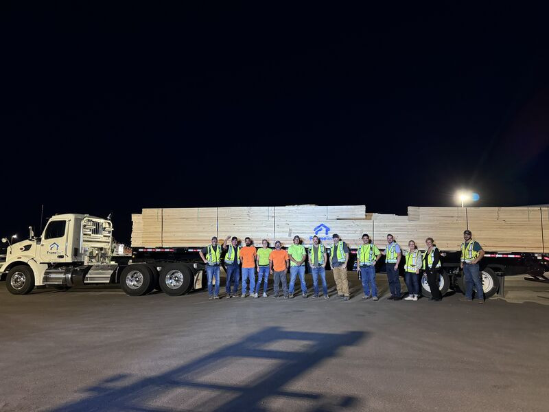 FrameTec's first roof truss package ready to be delivered.   Employees from all departments made it happen.