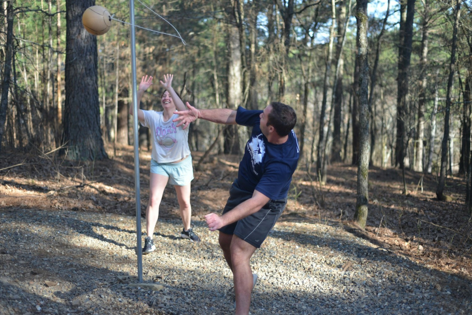 All work and no play? Not here! A friendly game of tetherball broke out during our company retreat to Broken Bow, OK. 